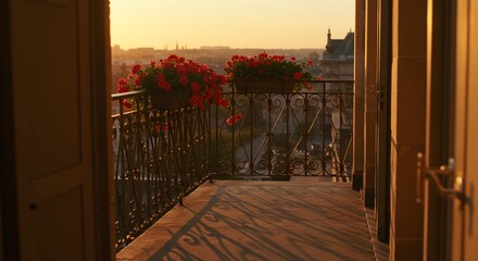 Balcony view sunset cityscape