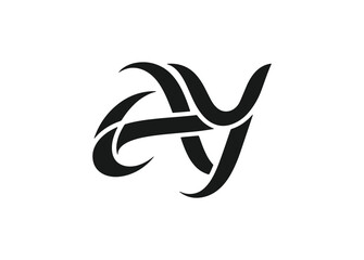 Abstract black tribal style monogram letters a and y intertwined logo design