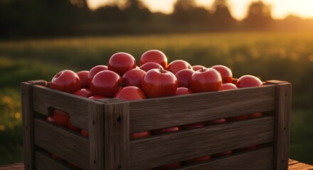 Apples in wooden crate outdoors