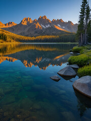 Little Redfish Lake sunrise in the Sawtooth mountains of Idaho