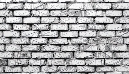 Obraz premium A detailed view of a weathered brick wall, showcasing intricate patterns of intersecting lines.
