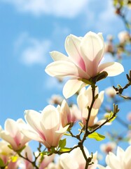 Obraz premium Blossoming magnolias against a vibrant blue sky
