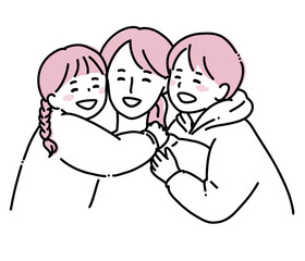 笑顔の親子　ピンク