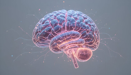 Vibrant 3D illustration of a glowing human brain, showcasing neural networks and cognitive processes with modern design  Alzheimer’s awareness