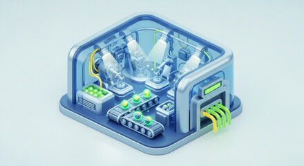Isometric automated factory production line manufacturing process illustration design concept