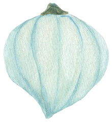 Naklejka premium Watercolor illustration of the White Acorn pumpkin, small acorn-shaped squash with smooth white skin. Perfect for autumn decor, harvest themes, and Thanksgiving designs.