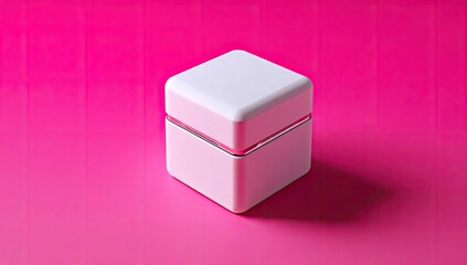 White cube container on hot pink background