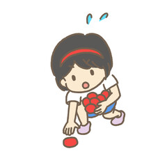 運動会で玉入れを頑張る女の子のイラスト