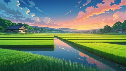 The beautiful and aesthetic scenery of Japanese rice fields