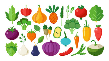 Fototapeta premium Vector art of diverse selection of vibrant vegetables and fruits, offering a nutritious and colorful palette for culinary creations