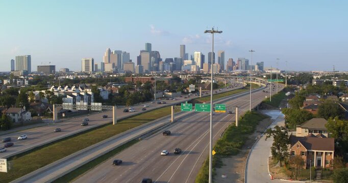 Moving Traffic on SR 288 with Houston Skyscrapers