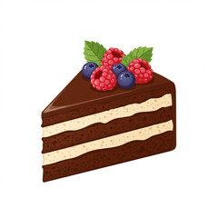 Delicious slice of chocolate cake with fresh berries and cream for dessert