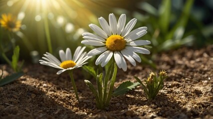 Close-up of vibrant daisies blooming in soft sunlight, showcasing nature's beauty in a garden setting