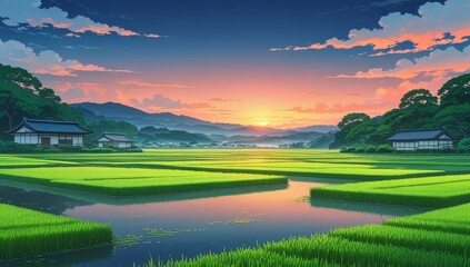 The beautiful and aesthetic scenery of Japanese rice fields