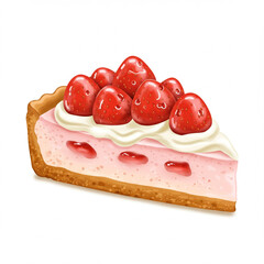 Delicious Strawberry Cheesecake Slice with Fresh Berries Isolated on White