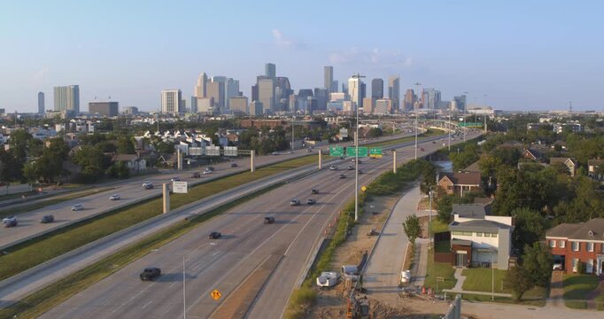Elevated View of Houston's Highway Network and Downtown