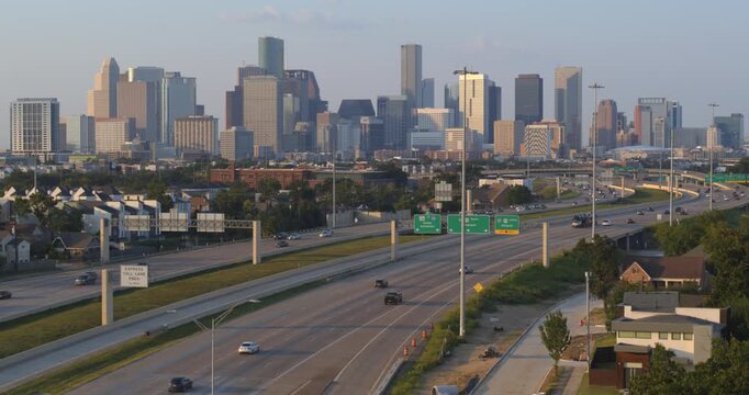 Drone Footage of Houston's 288 Freeway and City Skyline