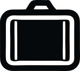 Simple black and white icon of a suitcase perfect for travel and luggage related graphics needs