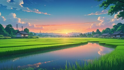 The beautiful and aesthetic scenery of Japanese rice fields