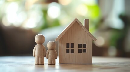 Wooden figures and house symbolizing family.