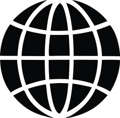Simple black and white globe icon representing global connectivity and international reach for digital and print media applications