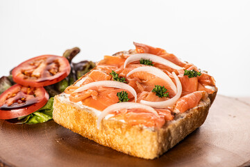 open face sandwich with smoked salmon