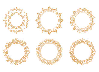 Obraz premium Set of decorative frames Elegant vector element for design in Eastern style, place for text. Floral golden and white borders. Lace illustration for invitations and greeting cards