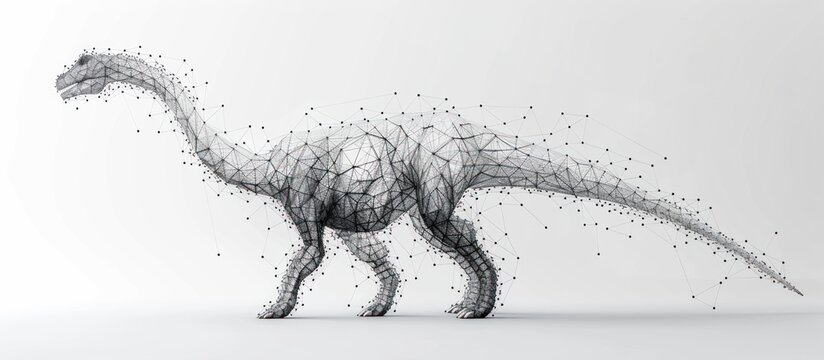 A stylized dinosaur illustration made of interconnected lines and dots. - Powered by Adobe