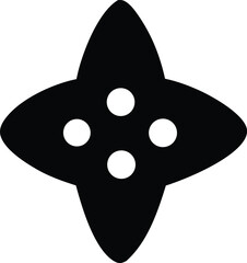 Abstract four-petal black and white geometric shape with four white circles inside