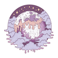 A flat style illustration representing melting moon 
