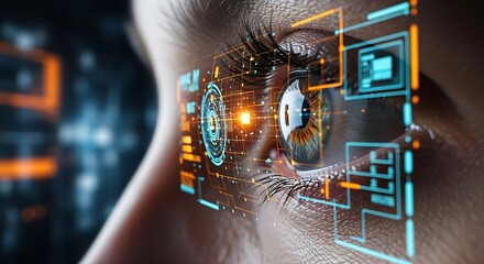 Futuristic digital interface overlayed on a person's head representing ai and technology integration