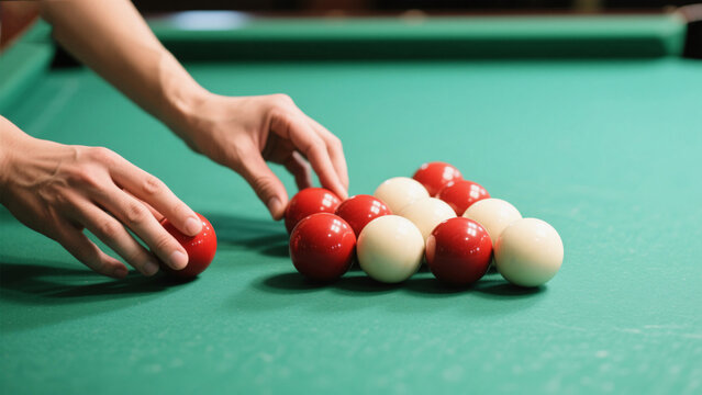 billiard table with balls