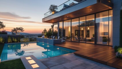 Fototapeta premium swimming pool at sunset