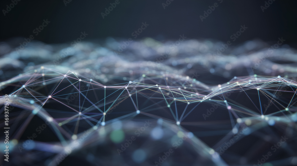 Wall mural abstract network of connected dots and lines creating a digital landscape