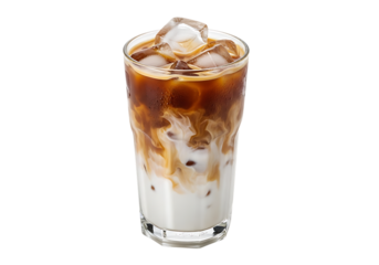Refreshing cold brew coffee with cream and ice transparent background