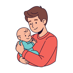 Happy Father Holding Infant Baby: Cartoon Style Illustration
