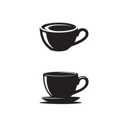 Obraz premium Black espresso coffee and hot tea mugs on white saucers for morning breakfast