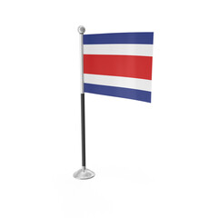 Costa Rican Flag on Desk Flagpole , 3d Png, transparent background.