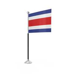 Costa Rica Flag on Desk Flagpole , 3d Png, transparent background.