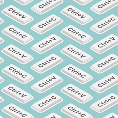 Seamless pattern with Ctrl+C and Ctrl+V keyboard keys. Perfect for digital design, creative backgrounds, software projects, coding, and modern technology illustrations.