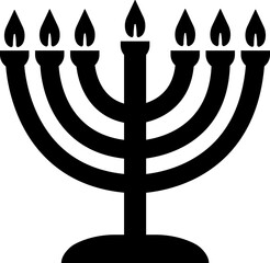 Candle with Stand Icon Black Flat Style Lighting Symbol of Candlestick, Menorah, Lamp, Flame, Waxlight, Torch, Lantern, Illumination Vecto