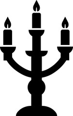 Candle with Stand Icon Black Flat Style Lighting Symbol of Candlestick, Menorah, Lamp, Flame, Waxlight, Torch, Lantern, Illumination Vecto