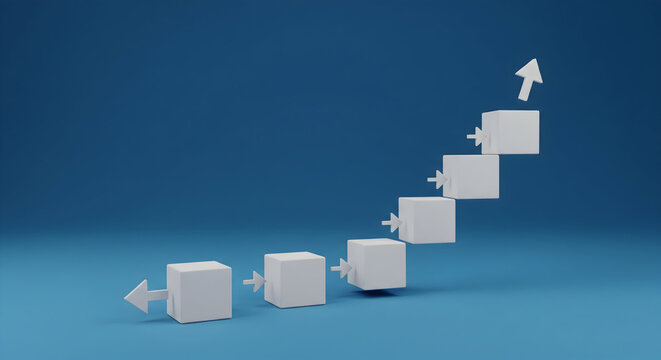 Visualize exponential success with a modern arrow staircase leading to business growth and future goals - Powered by Adobe