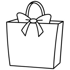 Simple line drawing of a gift bag with a bow for coloring or decoration purposes clean style vector