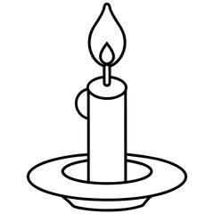 Elegant Candle Illustration with Burning Flame in Intricate Black and White Design Perfect for Celebrations