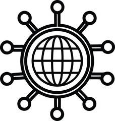 Global network connection icon featuring a stylized earth and connecting nodes