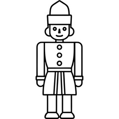Line art illustration of a cute toy soldier wearing a traditional uniform and a hat perfect for kids designs and illustrations