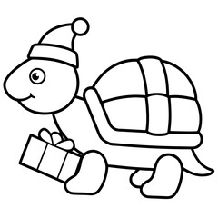 Festive Turtle Illustration with Santa Hat and Gift Box Bringing Holiday Cheer and Joyful Spirit