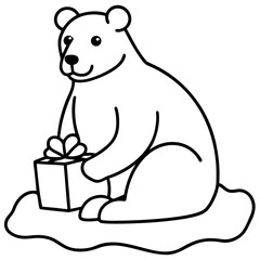 Cute polar bear illustration with gift box on snow bank adorable winter scene for childrens designs and greeting cards
