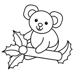 Koala Bear Sitting on Branch with Holly Leaves Christmas Holiday Season Illustration Vector Graphic Design Element